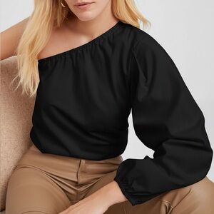 Marcella Black Garfield Top Poplin Cotton One-Shoulder Long Sleeve Blouse XXXL